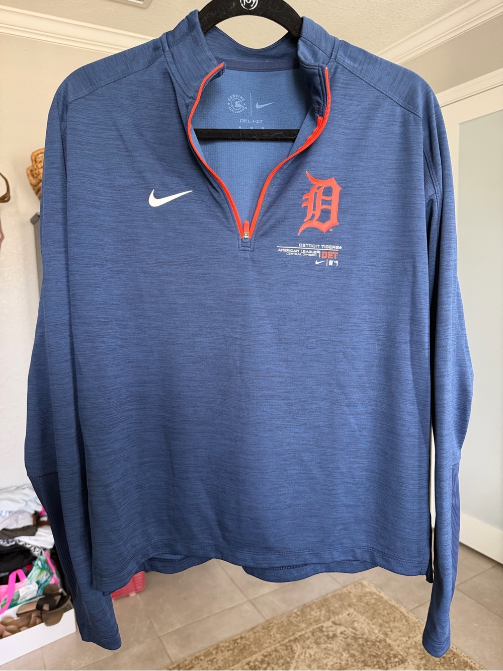 Nike Detroit Tigers Navy and Orange Dri-FIT Half-Zip Pullover